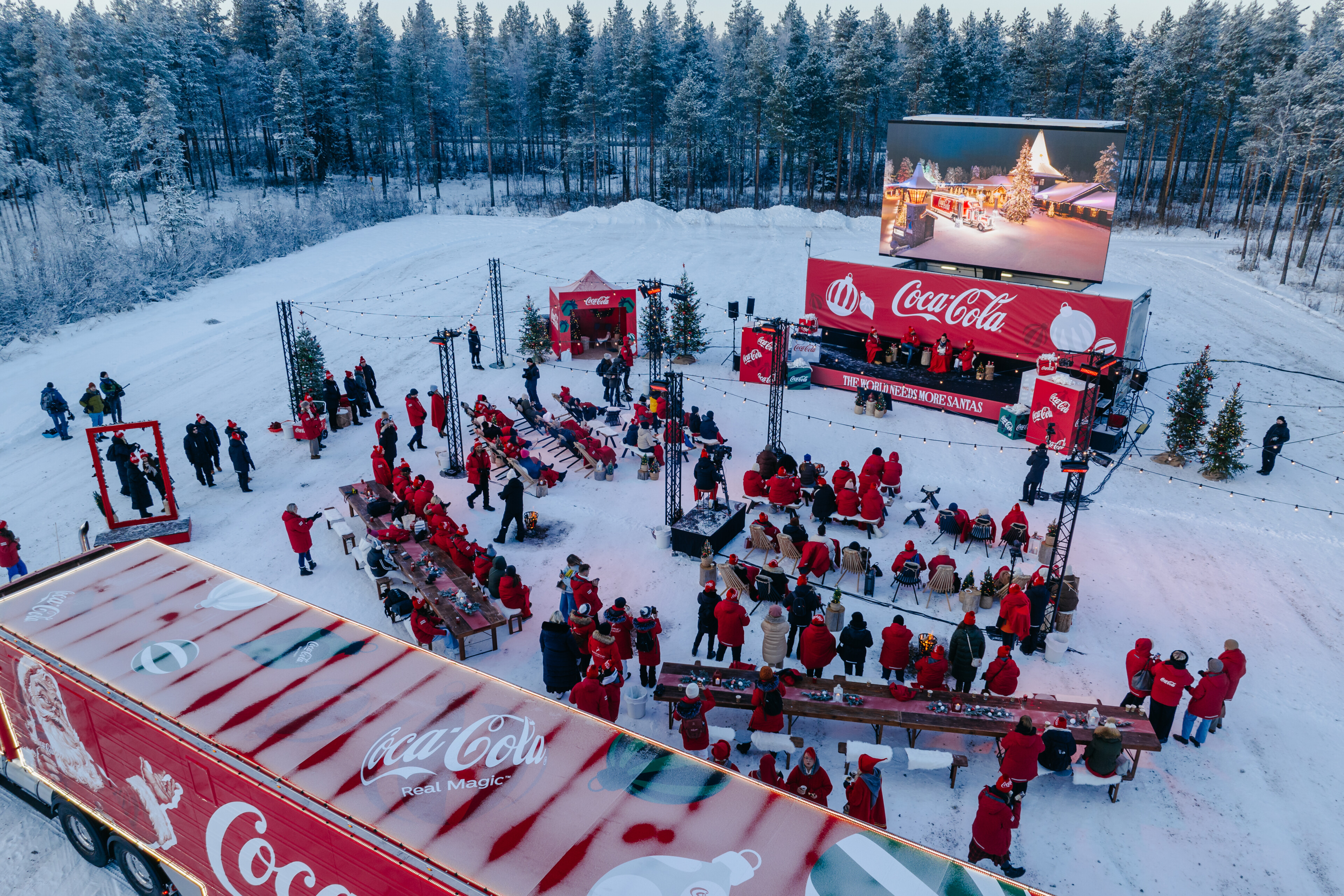 Coca-Cola Christmas campaign launching event with Coca-Cola truck and influencers in Santa Claus Village in Arctic Circle