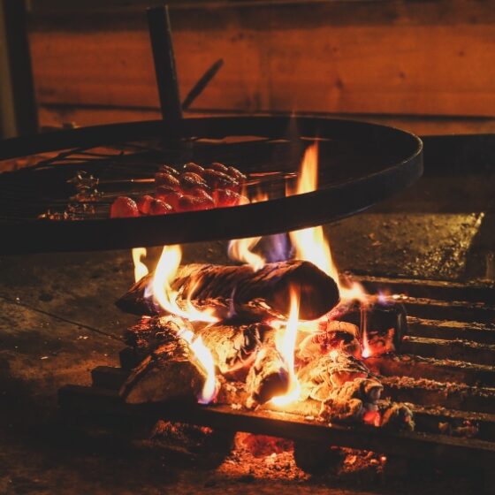 Food by the fire, Glowing Ember, Rovaniemi, Lapland, Finland