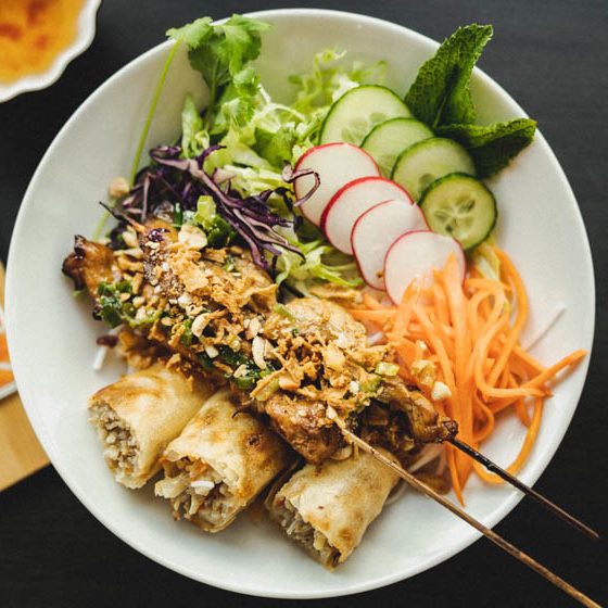 Grilled pork and rice noodle in Saigon Noodle Bar, Rovaniemi, Lapland, Finland