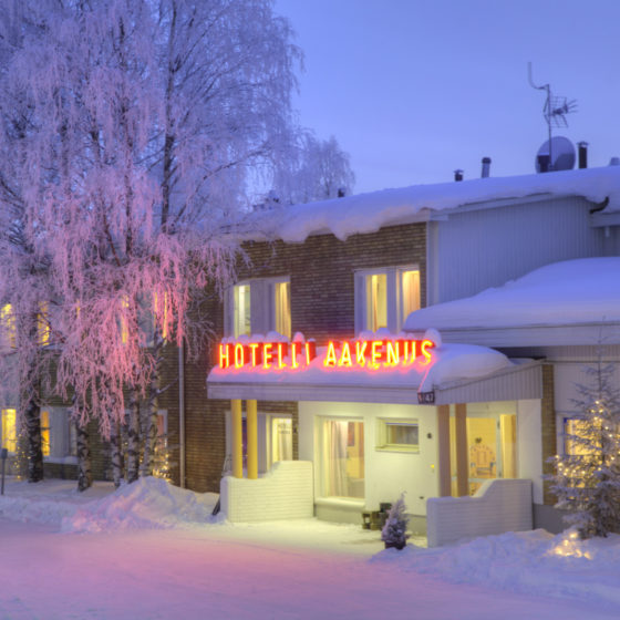 Hotel Aakenus in the winter time, Rovaniemi, Lapland.,Finland