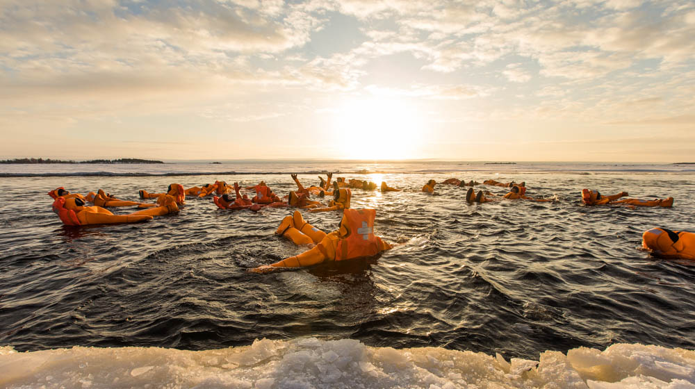 Ice floating in Bothnia sea with Polar Explorer, Rovaniemi, Lapland, Finland