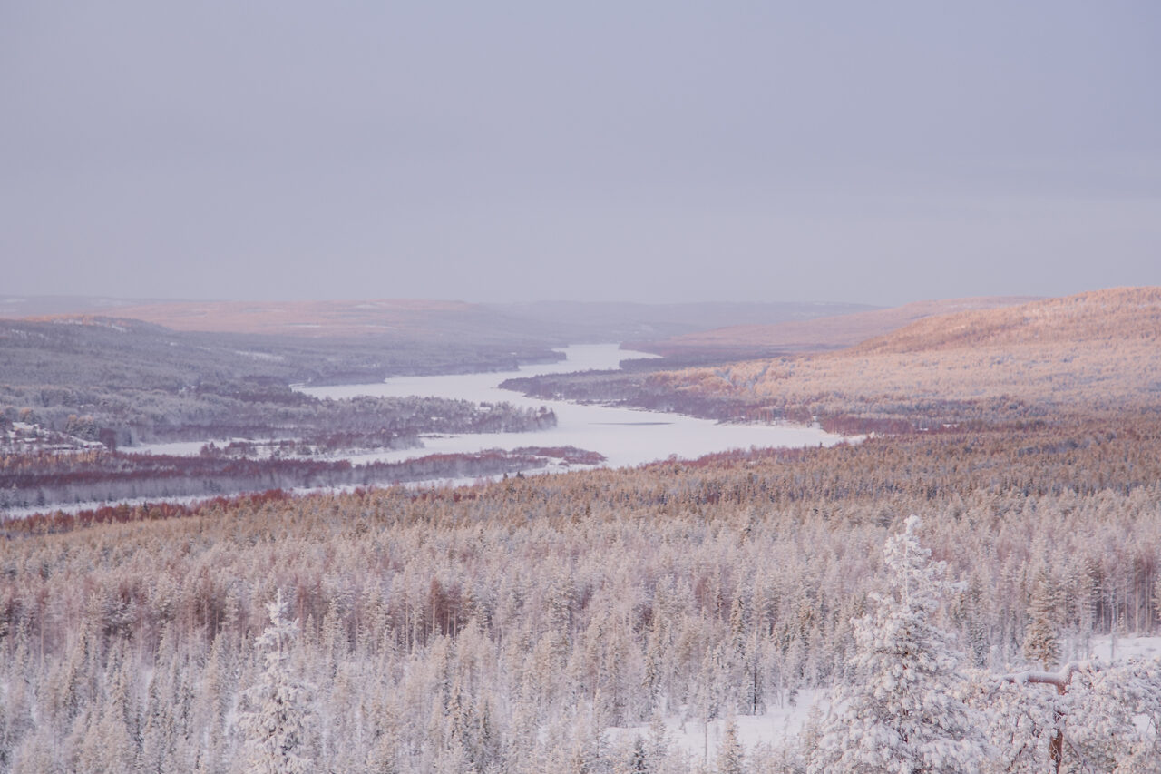 View from Kings Lean To during winter with snow in Rovaniemi, Lapland, Finland.