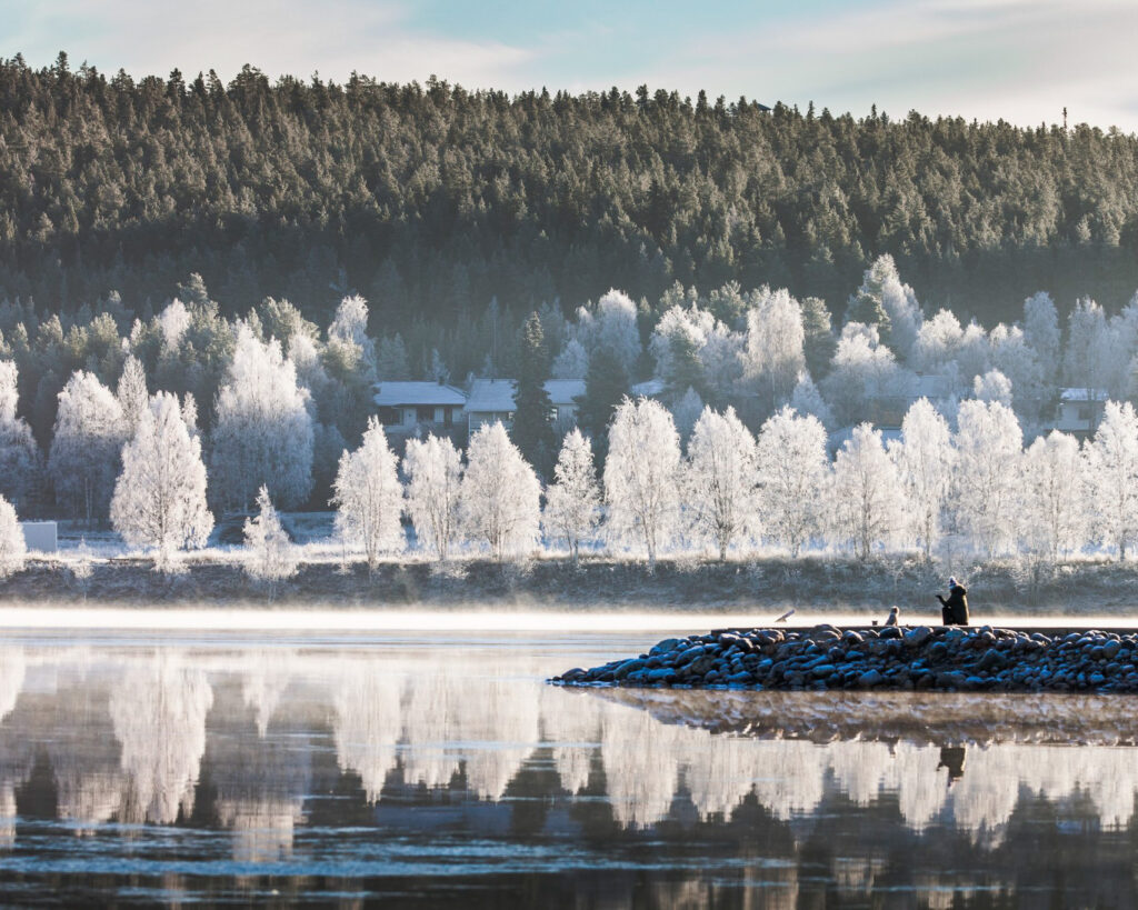 First Snow in City center beach Rovaniemi Lapland Finland