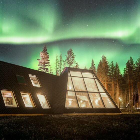 Northern Lights about Glass Resort Restaurant, Arctic Circle, Rovaniemi, Lapland, Finland
