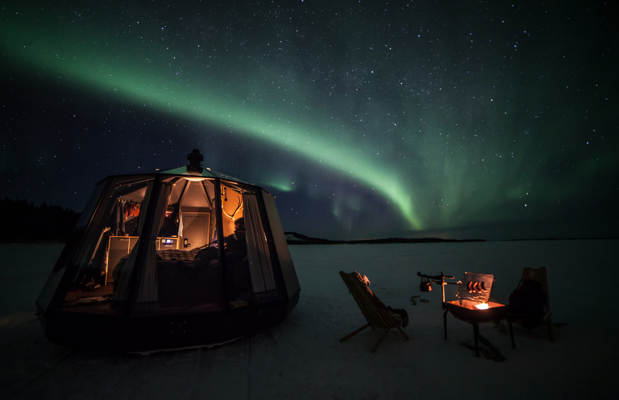 Northern Lights from AuroraHut, Ollero Eco Lodge, Rovaniemi, Lapland, Finland