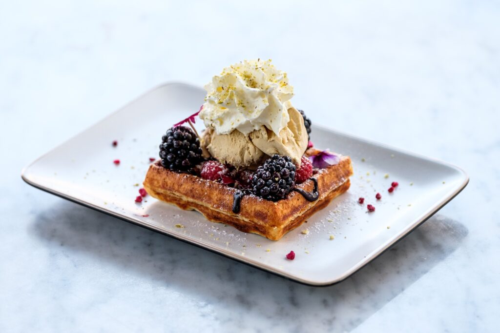 Oh Pistachio waffle in CafeBar21 in Rovaniemi Lapland Finland