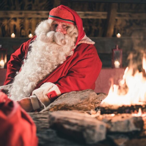 Santa Claus at Bon fire in Rovaniemi Lapland Finland