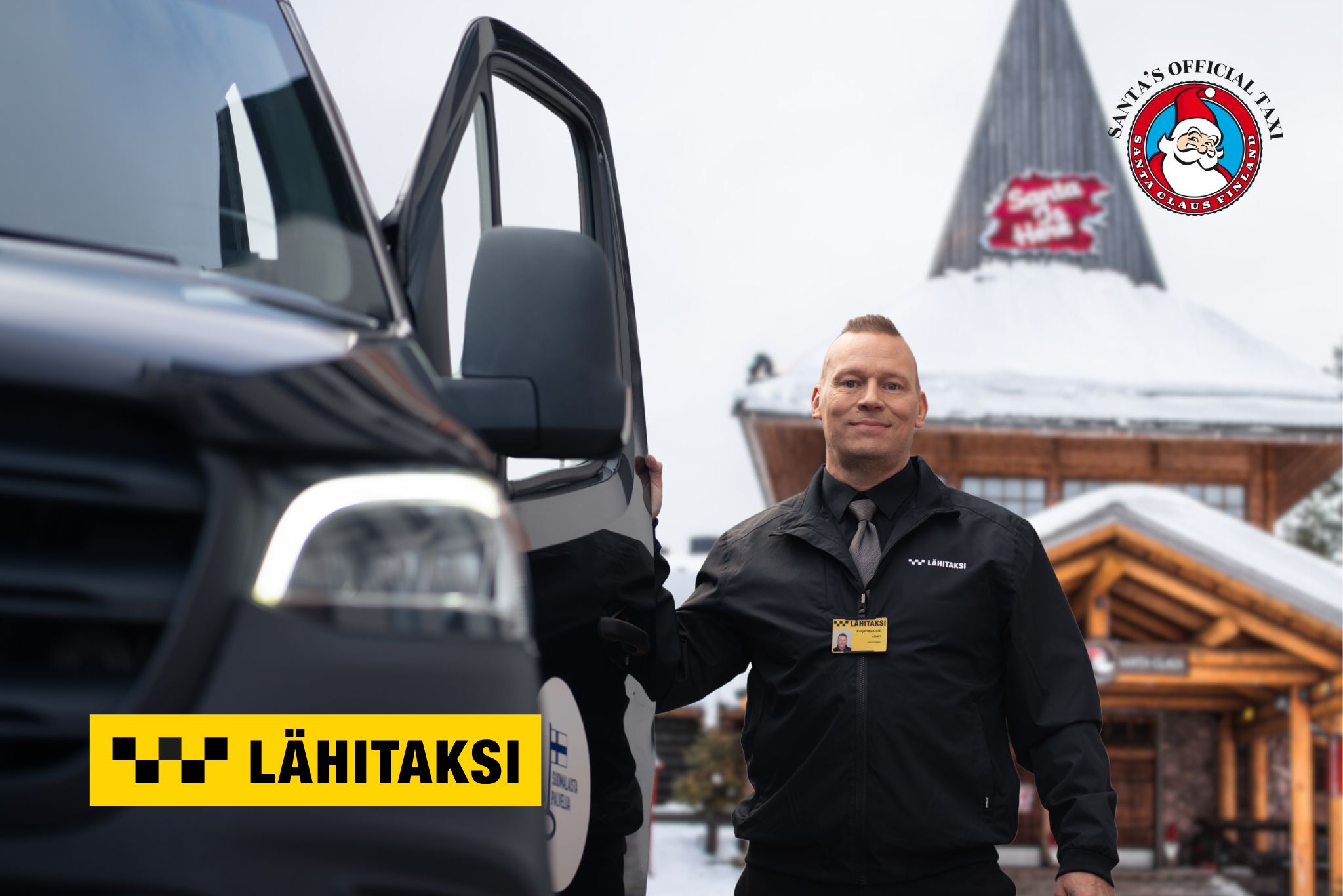 Lähitaksin kuljettaja Joulupukin Pajakylässä, Rovaniemellä