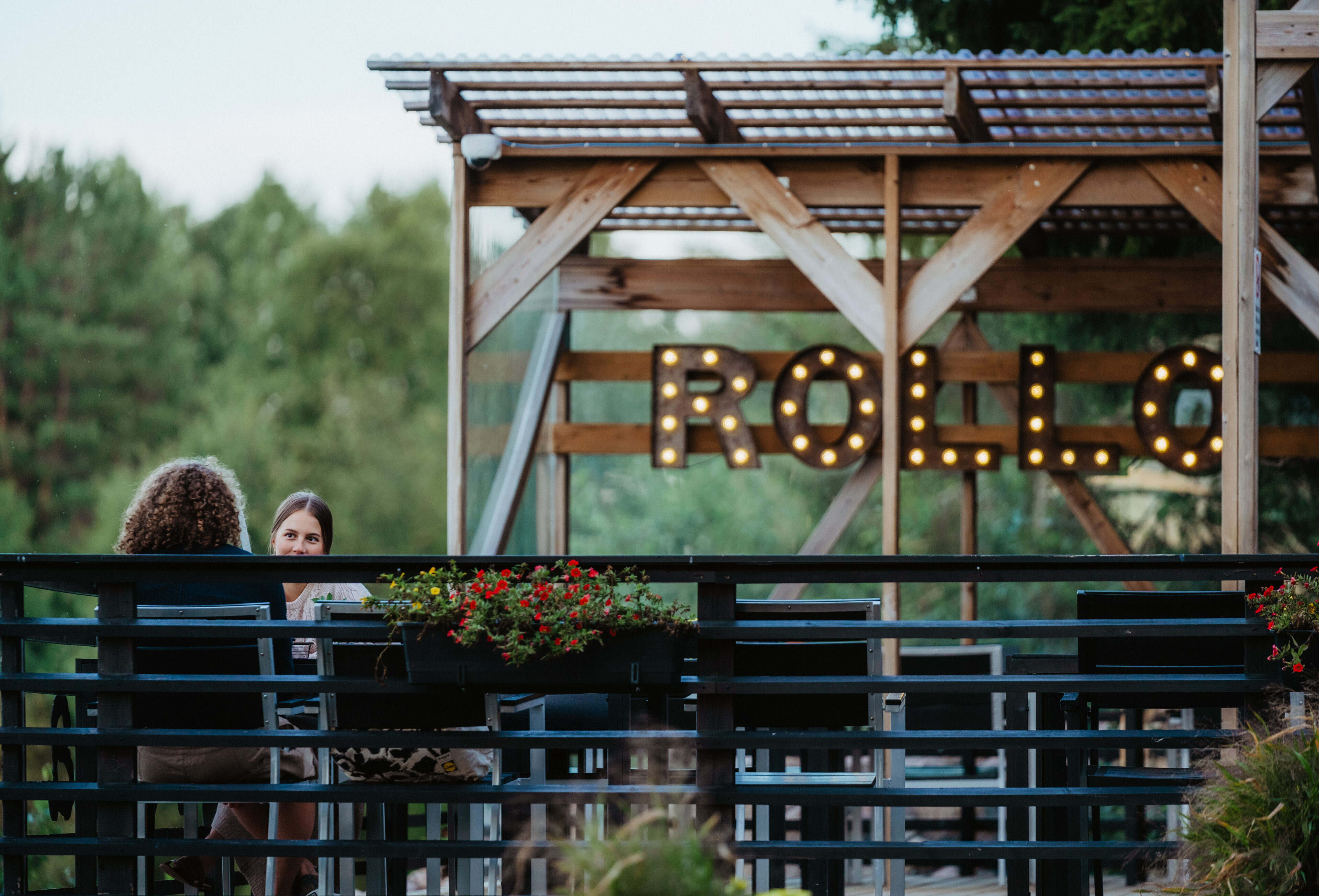 Kesärafla Sauna summer terrace with food and drinks in Rovaniemi, Lapland, Finland