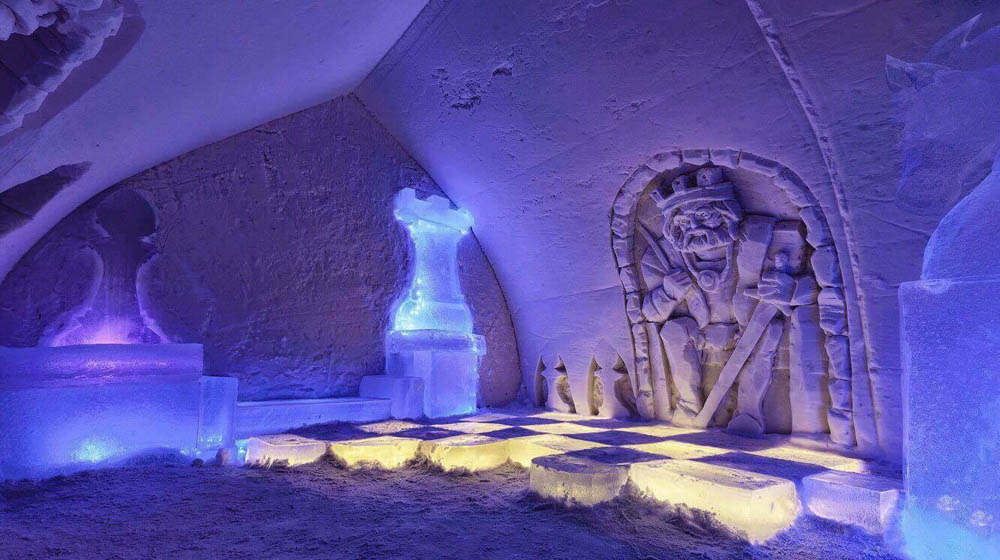 chess match in snowhotel suite, Arctic SnowHotel and Glass Igloos, Rovaniemi, Lapland, Finland