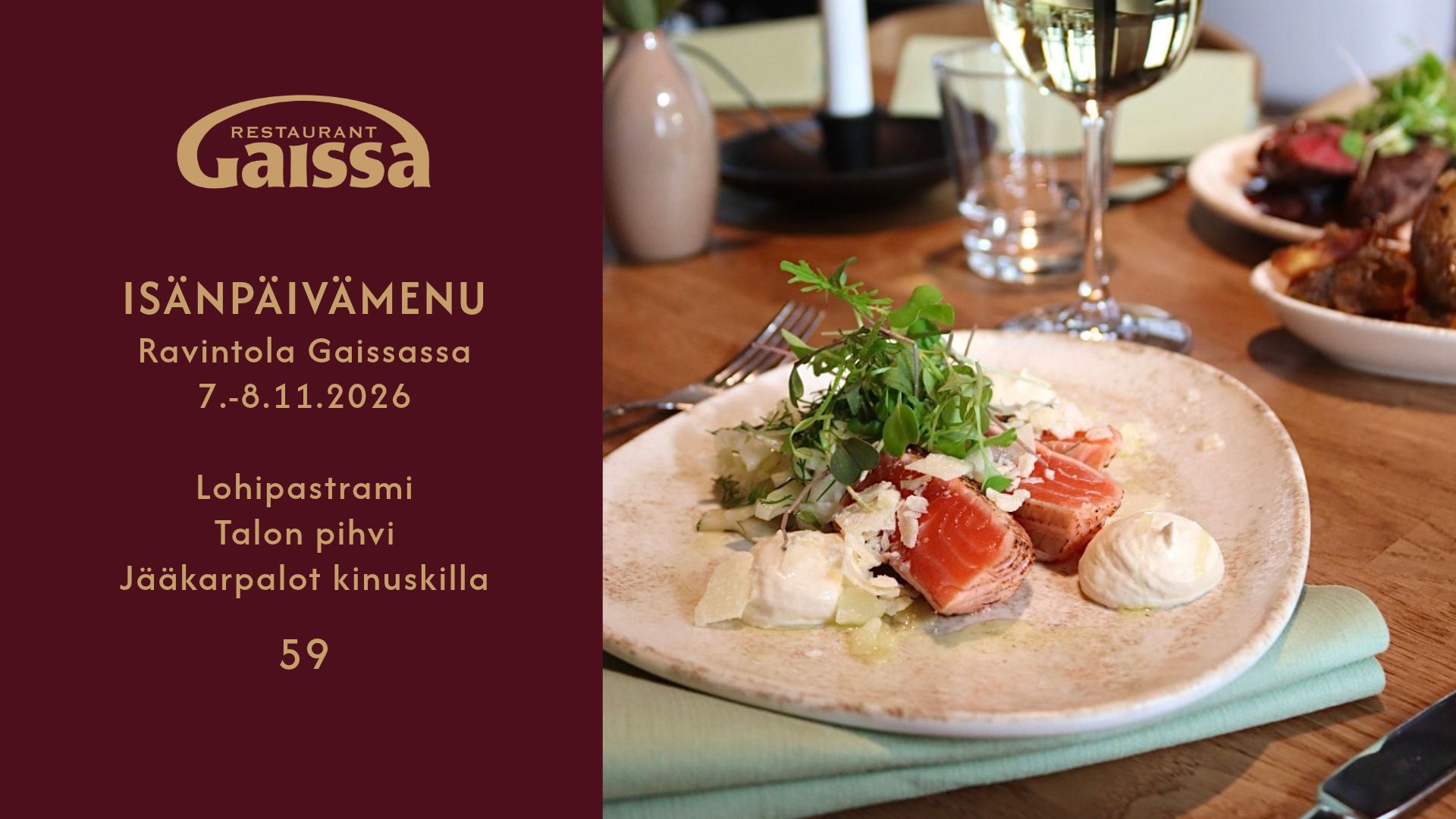Isänpäivämenu Ravintola Gaissassa