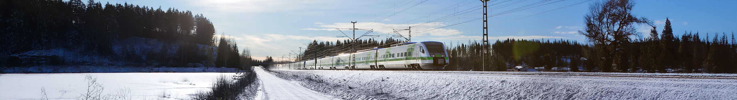 VR train in winter landscape