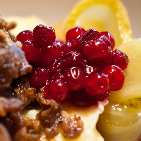 Sauteed reindeer in Restaurant Gaissa, Santa's Hotel Santa Claus, Rovaniemi, Lapland, Finland