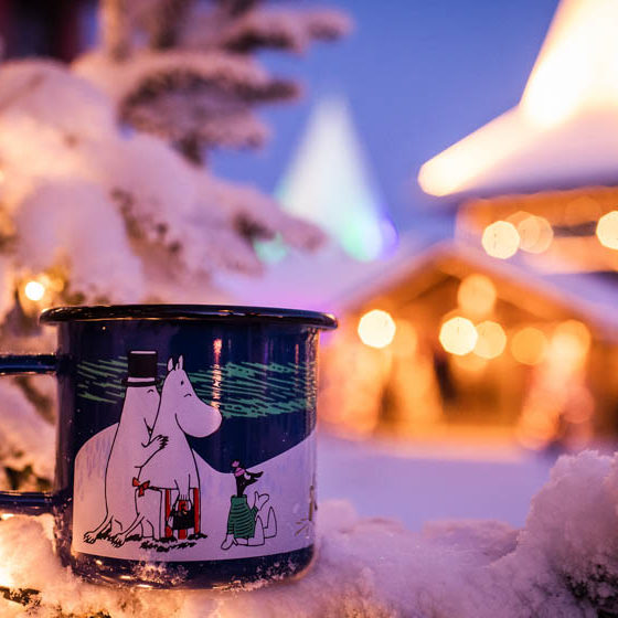 Moomin mug in Valley Shop in Santa Claus Village, Rovaniemi, Lapland, Finland