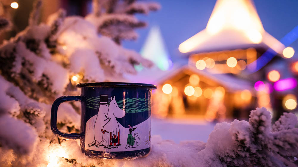 Moomin mug in Valley Shop in Santa Claus Village, Rovaniemi, Lapland, Finland