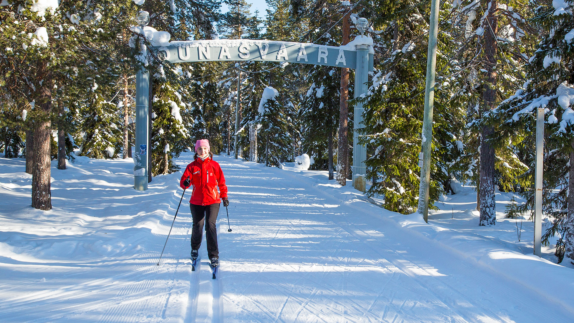 Cross-country skiing in Ounasvaara outdoor area in Rovaniemi, Lapland, Finland